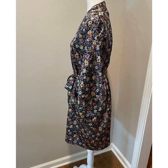 Talbots Intimates Satin Kimono Floral Robe Pockets Sash Belt Sz S Classic Travel - Picture 3 of 13